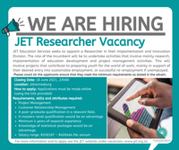WE ARE HIRING: JET Researcher Vacancy