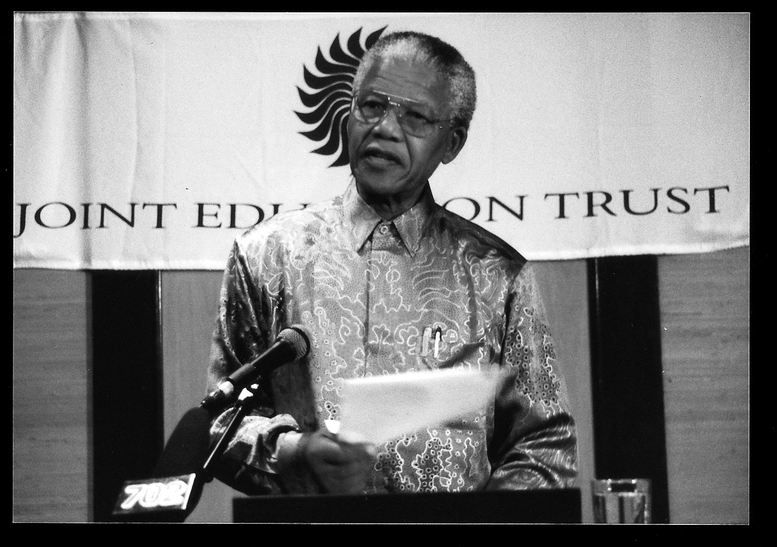 Pictured: President Nelson Mandela giving a speech at the Joint Education Trust Annual Review, 29 March 1996, Johannesburg