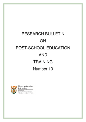 Research Bulletin on Post-School Education and Training (PSET)